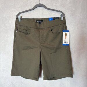 DKNY Jeans Women Comfort Stretch Pull-On Bermuda Short Olive Green Size L